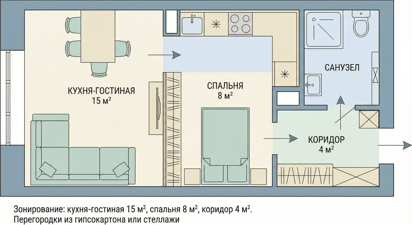 Оптимальная планировка однокомнатной квартиры